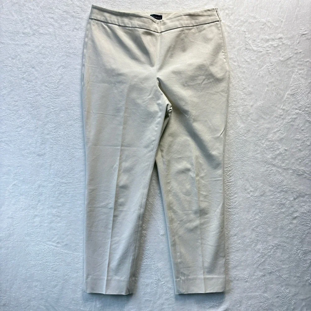 Talbots Chatham Ankle Pant Womens 12P Cream Excellent Side Zip Cotton Blend